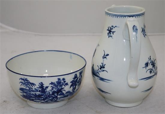 A Worcester Waiting Chinaman pattern pear shaped coffee pot and a Worcester Mother and Child pattern bowl, 17cm and 14cm